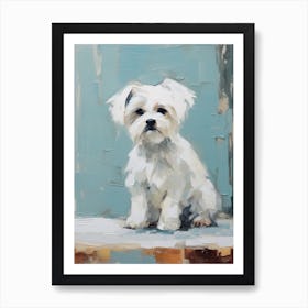 Maltese Dog, Painting In Light Teal And Brown 1 Art Print