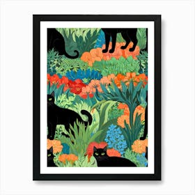 Black Cats In The Garden Art Print