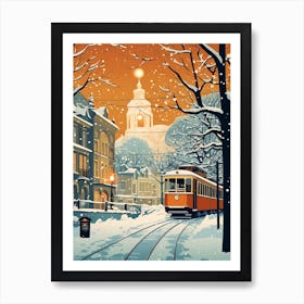 Winter Travel Night Illustration Budapest Hungary 1 Art Print