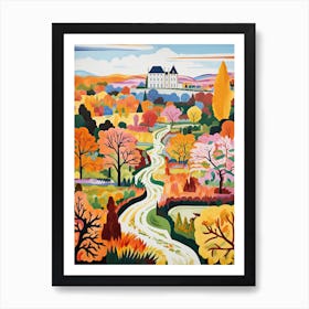 Chateau De Villandry Gardens, France In Autumn Fall Illustration 2 Art Print