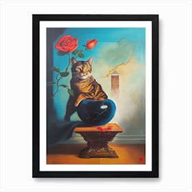 Rose With A Cat 4 Dali Surrealism Style Art Print