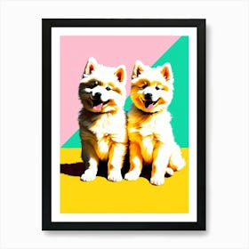 Samoyed Pups, This Contemporary art brings POP Art and Flat Vector Art Together, Colorful Art, Animal Art, Home Decor, Kids Room Decor, Puppy Bank - 141 Art Print