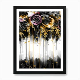 Black And Gold Flowers 12 Art Print