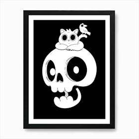 Skull, Cats, And Crow Art Print