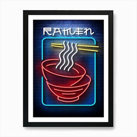 Ramen, noodle — Neon food sign, Food kitchen poster, photo art Art Print