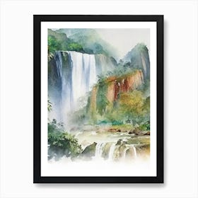 Ban Gioc–Detian Falls, Vietnam And China Water Colour  (2) Art Print