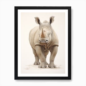 Detailed Vintage Illustration Of A Rhino 4 Art Print