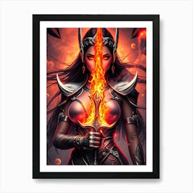 Elven Warrior With Fire Sword Art Print