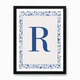 Letter R Monogram Initial Blue Art Print