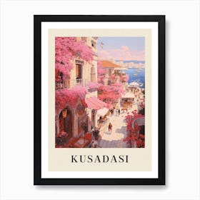 Kusadasi Turkey 4 Vintage Pink Travel Illustration Poster Art Print