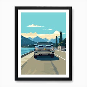 A Chevrolet Silverado Car In The Lake Como Italy Illustration 3 Art Print