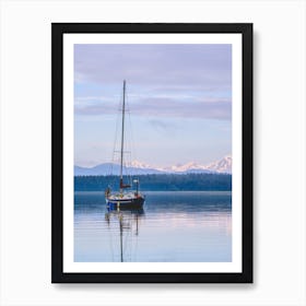 Sailboat and Snowy Mountains Art Print