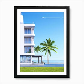 Beachfront Building. Canaries, Ibiza, Spain, Miami, Florida, Egypt, Morocco, Tunisia — Minimalistic travel posters, Boho travel art Art Print