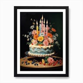 Birthday Cake & Candles Vintage Cookbook Style 2 Art Print