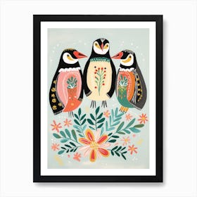 Folk Style Bird Painting Penguin 3 Art Print