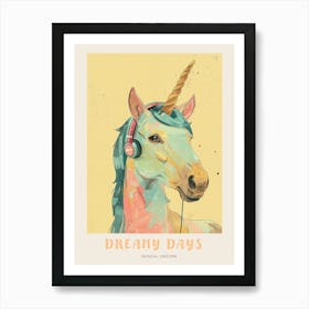 Pastel Unicorn Listening To Music With Headphones 1 Poster Art Print