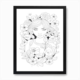 Bloom Body Girl Line Art 25 Art Print