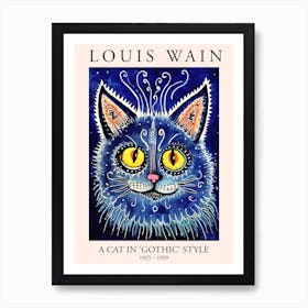 Louis Wain, A Cat In Gothic Style, Blue Cat Poster 11 Art Print