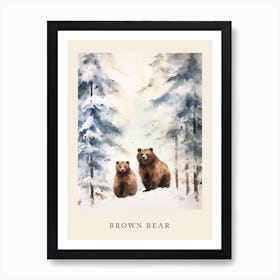 Winter Watercolour Brown Bear 5 Poster Art Print