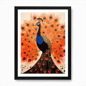 Peacock, Woodblock Animal Drawing 2 Art Print