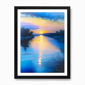 Sunrise Over River Waterscape Marble Acrylic Painting 1 Art Print