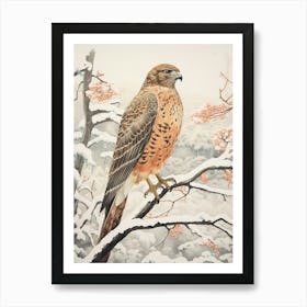 Winter Bird Painting Red Tailed Hawk 3 Art Print