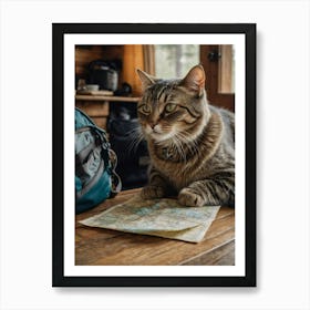 Cat On A Map Art Print