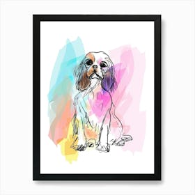 Cavalier King Charles Spaniel Dog Pastel Line Painting 2 Art Print