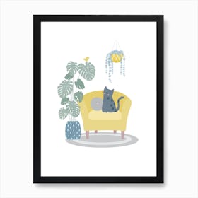 Cat And Bird Art Print