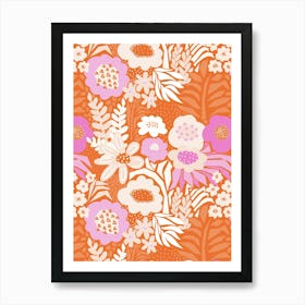 Paper Cut And Doodle Floral Collage Pink Orange Cream White Art Print