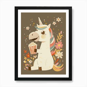 Unicorn Eating Popcorn Muted Pastels 2 Art Print