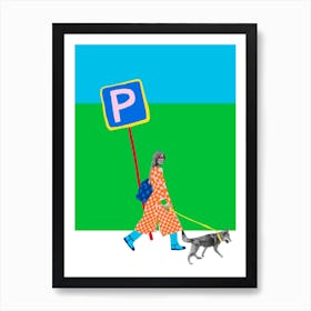 A Stylish Lady Walking Her Dog In London Art Print