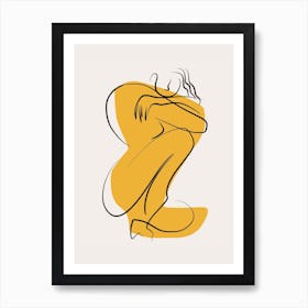 Self Hug Nude In Linear Abstract Art Print
