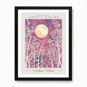 William Morris Full Moon Stars Botanical Pink Exhibition Art Print