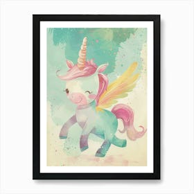Storybook Style Unicorn With Wings Pastel 2 Art Print