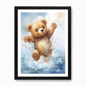 Diving Teddy Bear Painting Watercolour 1 Art Print