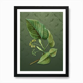 Vintage Linden Tree Botanical on Lunar Green Pattern n.0894 Art Print