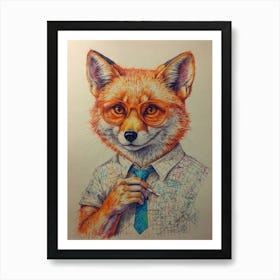 Fox In Glasses 3 Art Print