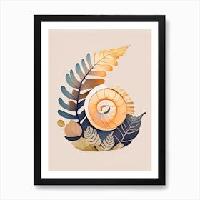 Snail With Fern Leaves Illustration Art Print