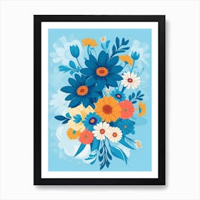 Beautiful Flowers Illustration Vertical Composition In Blue Tone 11 Art Print