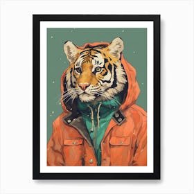 Tiger Illustrations Wearing A Raincoat 3 Art Print