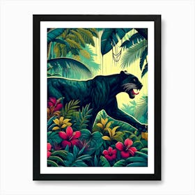 Panther In Floral Paradise Art Print