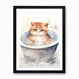 Exotic Shorthair Cat In Bathtub Botanical Bathroom 1 Art Print
