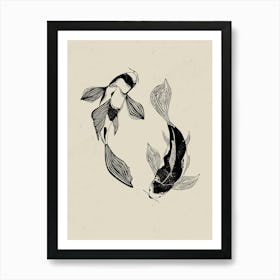 Koi Fish Linocut Stile Poster