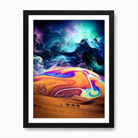 Desert Bubble Soap Galaxy And Sun Art Print