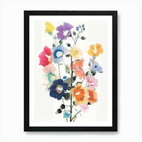 Hollyhock Collage Flower Bouquet Art Print