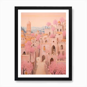 Nazareth Israel 2 Vintage Pink Travel Illustration Art Print