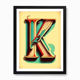 K, Letter, Alphabet Vintage Sketch 2 Art Print