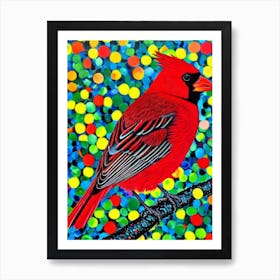 Northern Cardinal Yayoi Kusama Style Illustration Bird Art Print