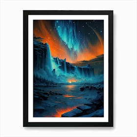 Niagara Falls at Night - Blue and Orange Art Print